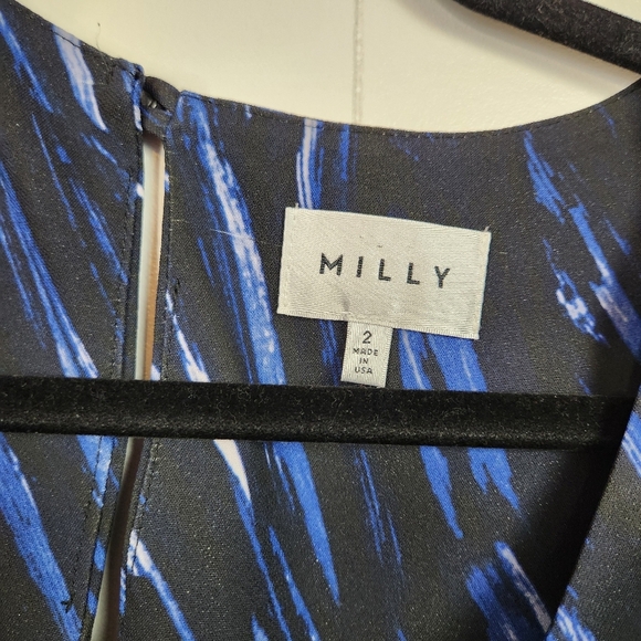MILLY Blue Brushstroke Print V-Neck Sheath Work Career Office Midi Dress size 2 - Picture 8 of 13